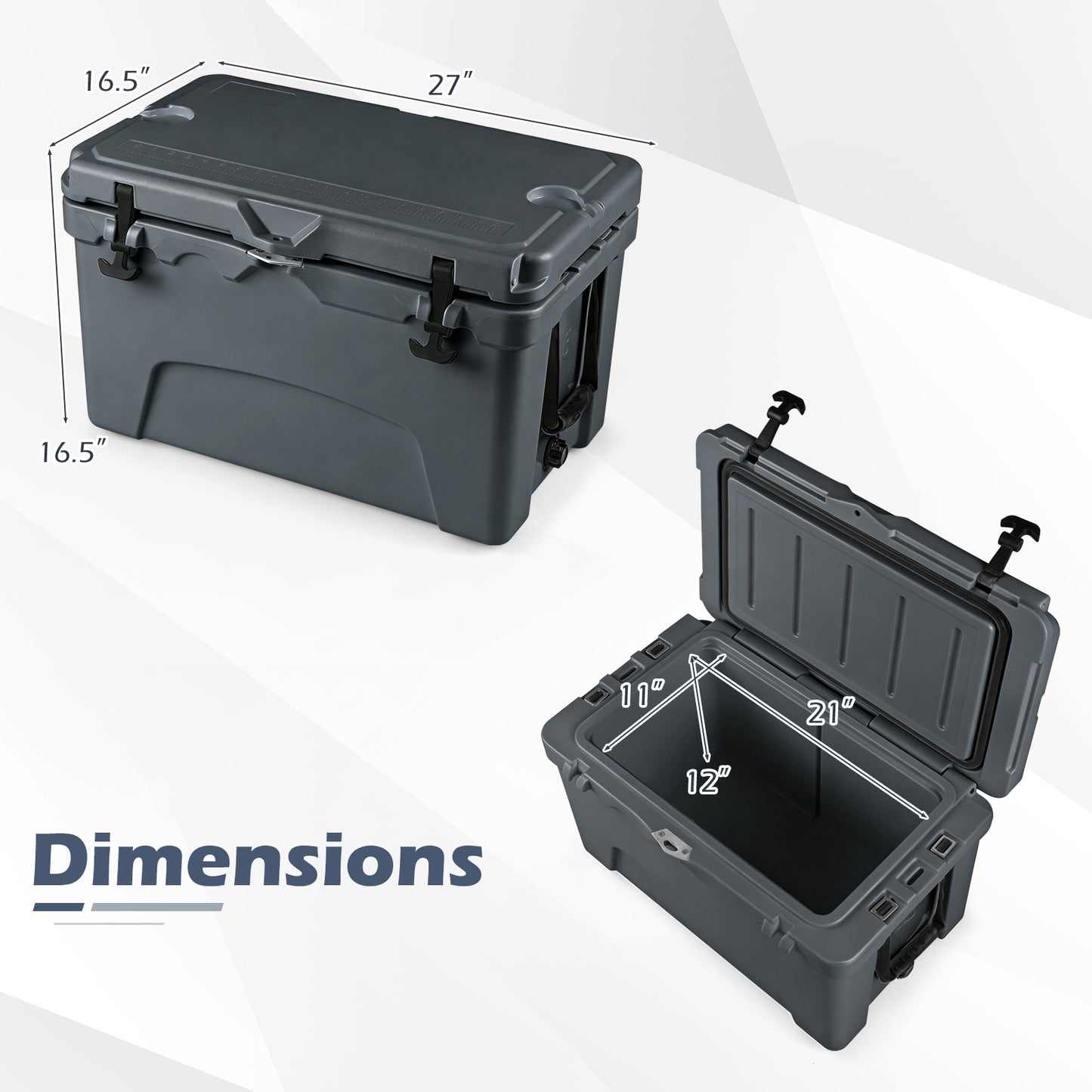 45 Quart Portable Hard Cooler, Insulated Ice Chest, Gray Coolers at Gallery Canada