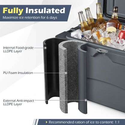 45 Quart Portable Hard Cooler, Insulated Ice Chest, Gray Coolers at Gallery Canada