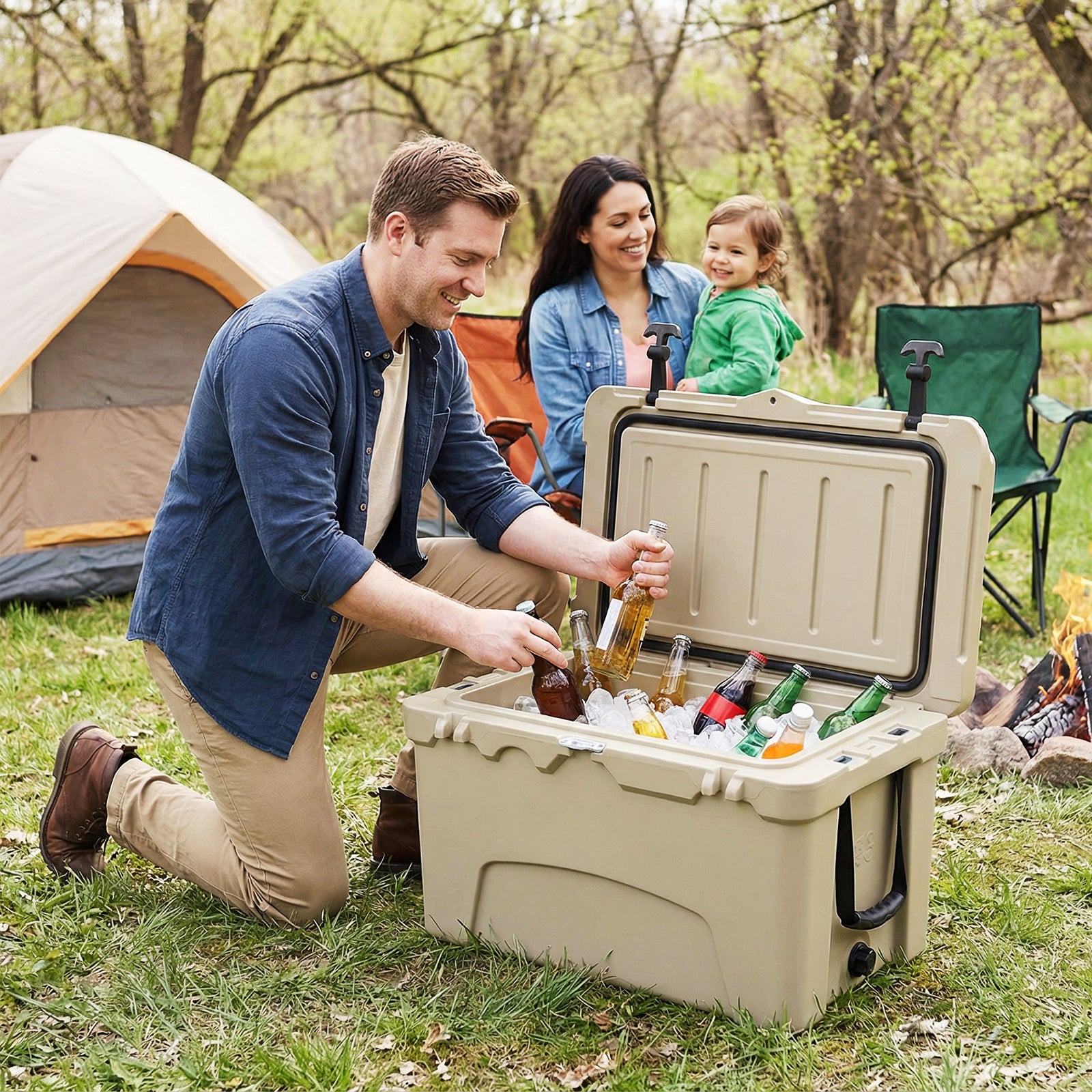 45 Quart Portable Hard Cooler, Insulated Ice Chest, Khaki Coolers at Gallery Canada