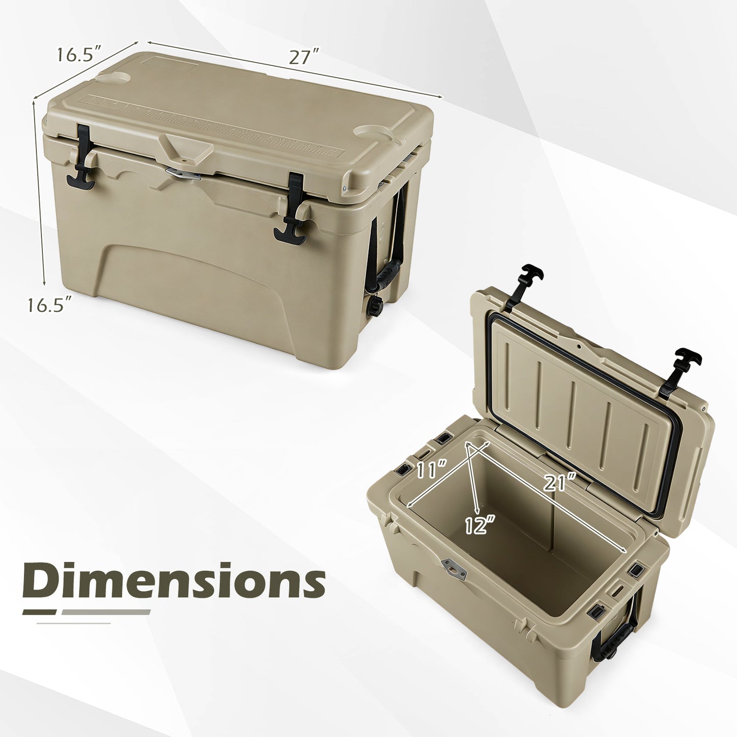 45 Quart Portable Hard Cooler, Insulated Ice Chest, Khaki Coolers at Gallery Canada
