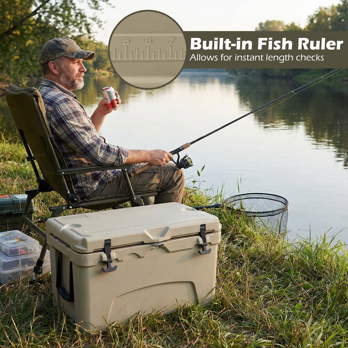 45 Quart Portable Hard Cooler, Insulated Ice Chest, Khaki Coolers at Gallery Canada