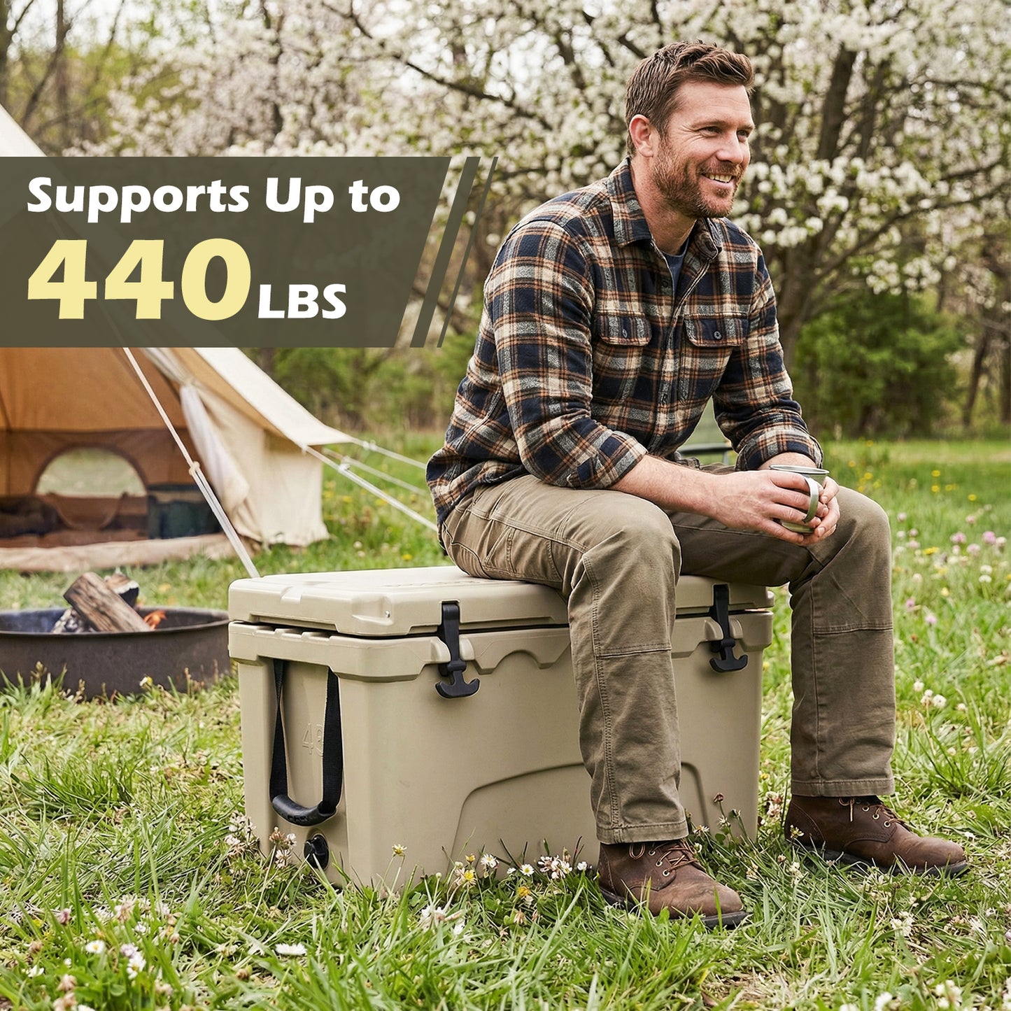45 Quart Portable Hard Cooler, Insulated Ice Chest, Khaki Coolers at Gallery Canada