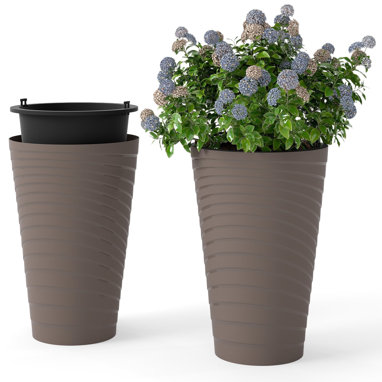 45 cm Tall Flower Pot Set of 2 with Insert Bucket and Handle Design, Brown Faux Plants Brown at Gallery Canada