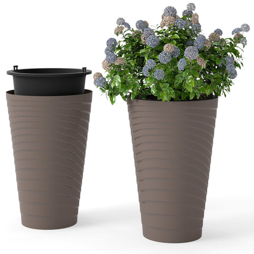 45 cm Tall Flower Pot Set of 2 with Insert Bucket and Handle Design, Brown