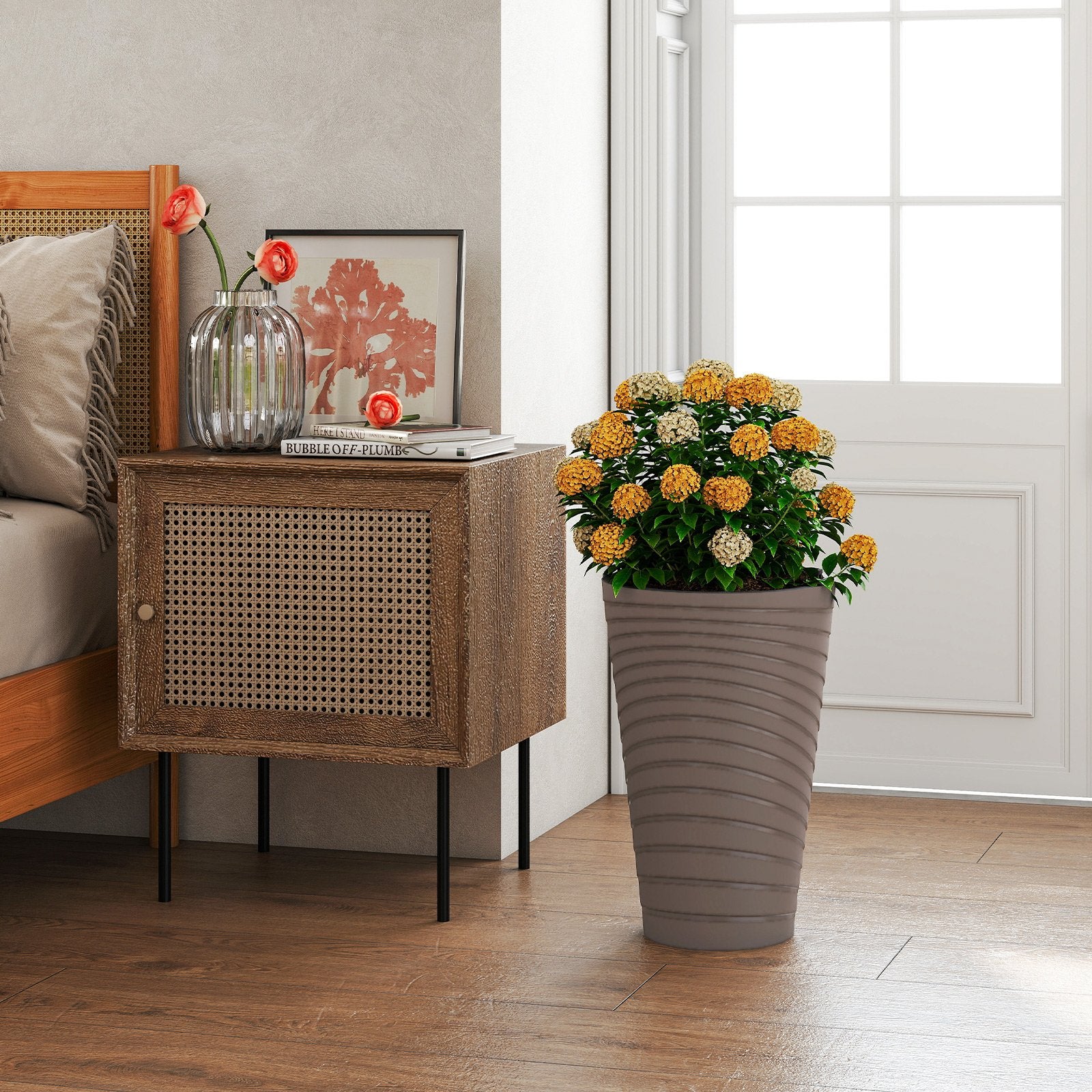 45 cm Tall Flower Pot Set of 2 with Insert Bucket and Handle Design, Brown Faux Plants at Gallery Canada