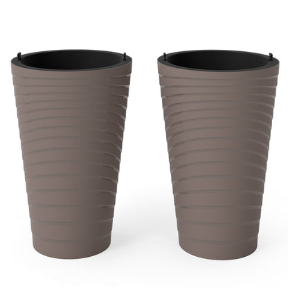 45 cm Tall Flower Pot Set of 2 with Insert Bucket and Handle Design, Brown Faux Plants at Gallery Canada