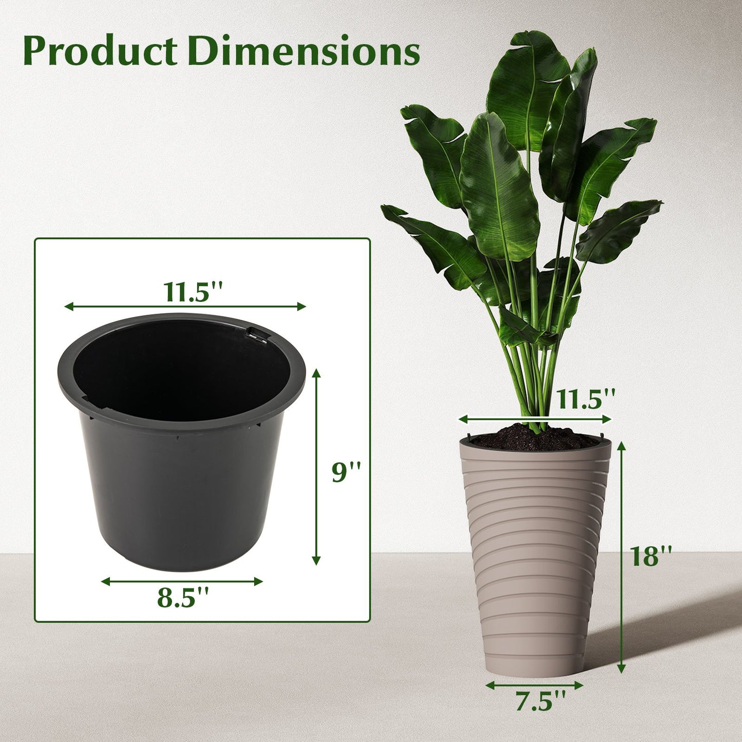 45 cm Tall Flower Pot Set of 2 with Insert Bucket and Handle Design, Brown Faux Plants at Gallery Canada