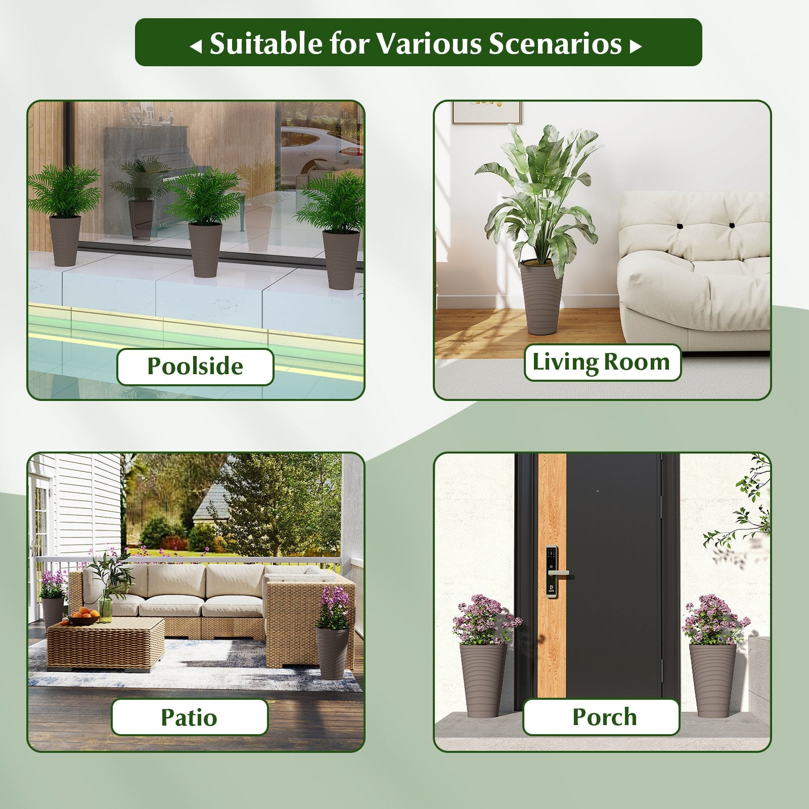 45 cm Tall Flower Pot Set of 2 with Insert Bucket and Handle Design, Brown Faux Plants at Gallery Canada