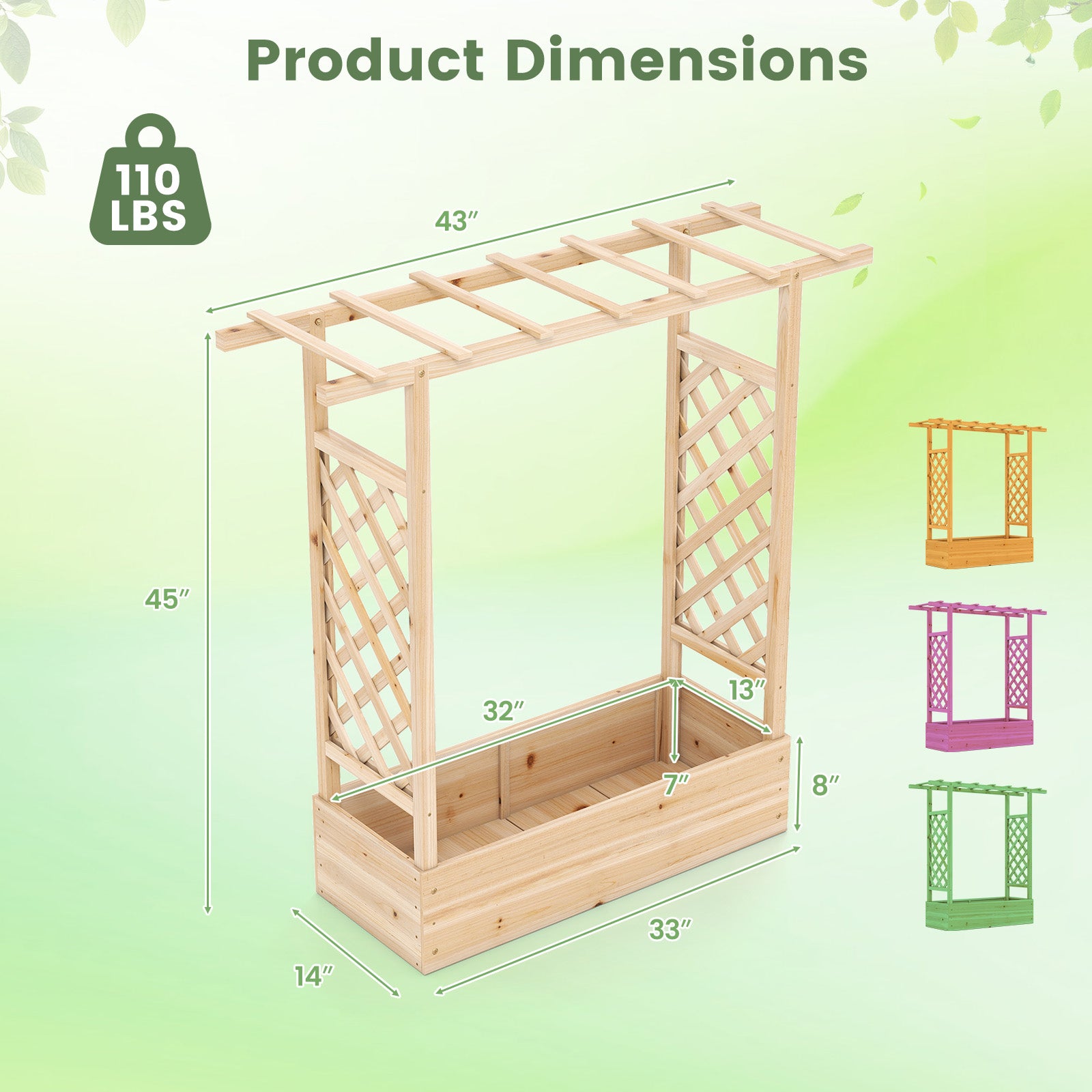 45 inch Tall Wooden Raised Garden Bed with Side Trellis and Hanging Roof, Natural Raised Garden Beds at Gallery Canada