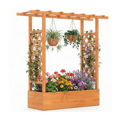 45 inch Tall Wooden Raised Garden Bed with Side Trellis and Hanging Roof, Orange Raised Garden Beds at Gallery Canada