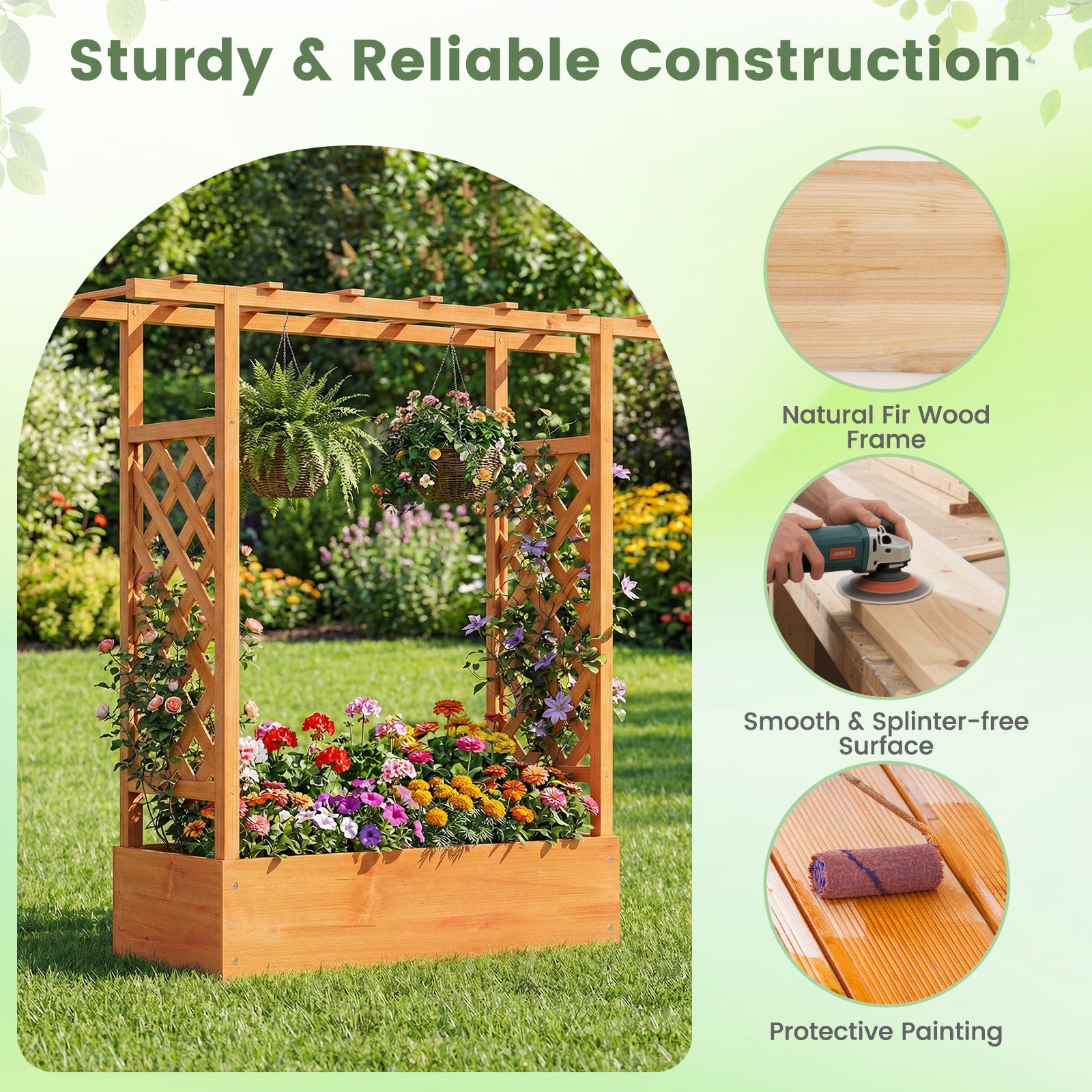45 inch Tall Wooden Raised Garden Bed with Side Trellis and Hanging Roof, Orange Raised Garden Beds at Gallery Canada