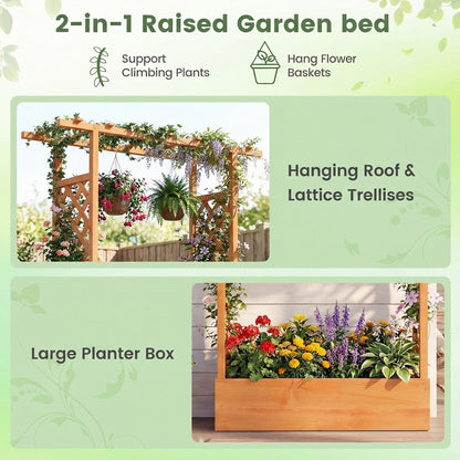 45 inch Tall Wooden Raised Garden Bed with Side Trellis and Hanging Roof, Orange Raised Garden Beds at Gallery Canada