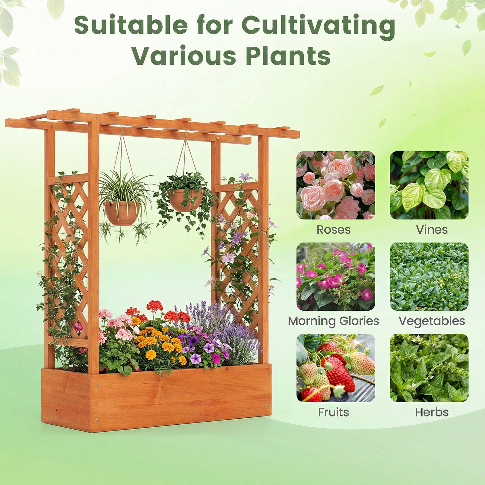 45 inch Tall Wooden Raised Garden Bed with Side Trellis and Hanging Roof, Orange Raised Garden Beds at Gallery Canada