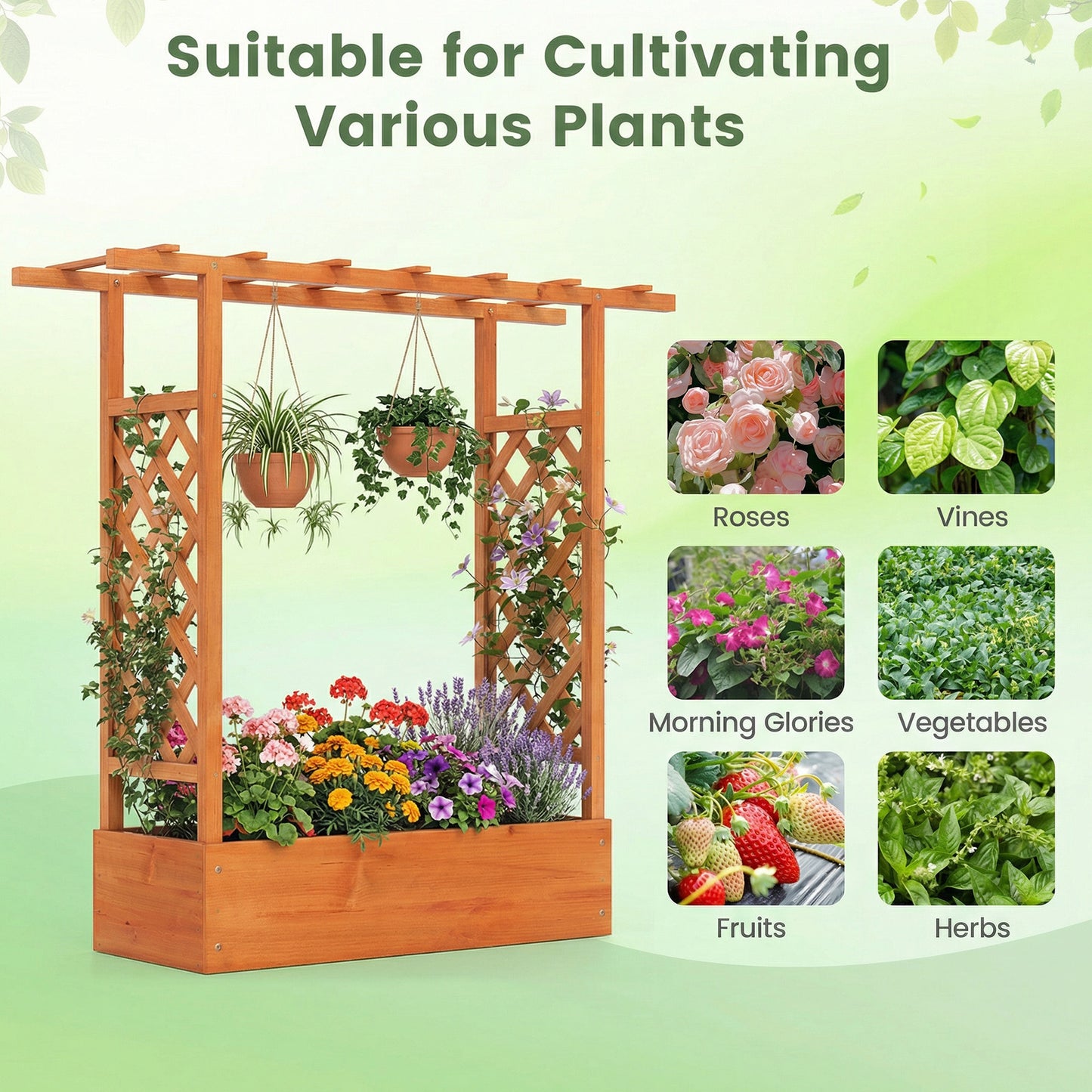 45 inch Tall Wooden Raised Garden Bed with Side Trellis and Hanging Roof, Orange Raised Garden Beds at Gallery Canada