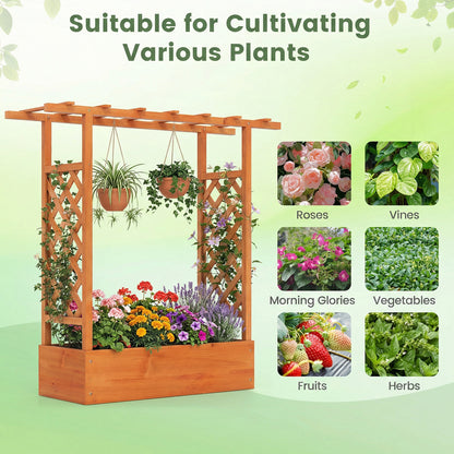 45 inch Tall Wooden Raised Garden Bed with Side Trellis and Hanging Roof, Orange Raised Garden Beds at Gallery Canada