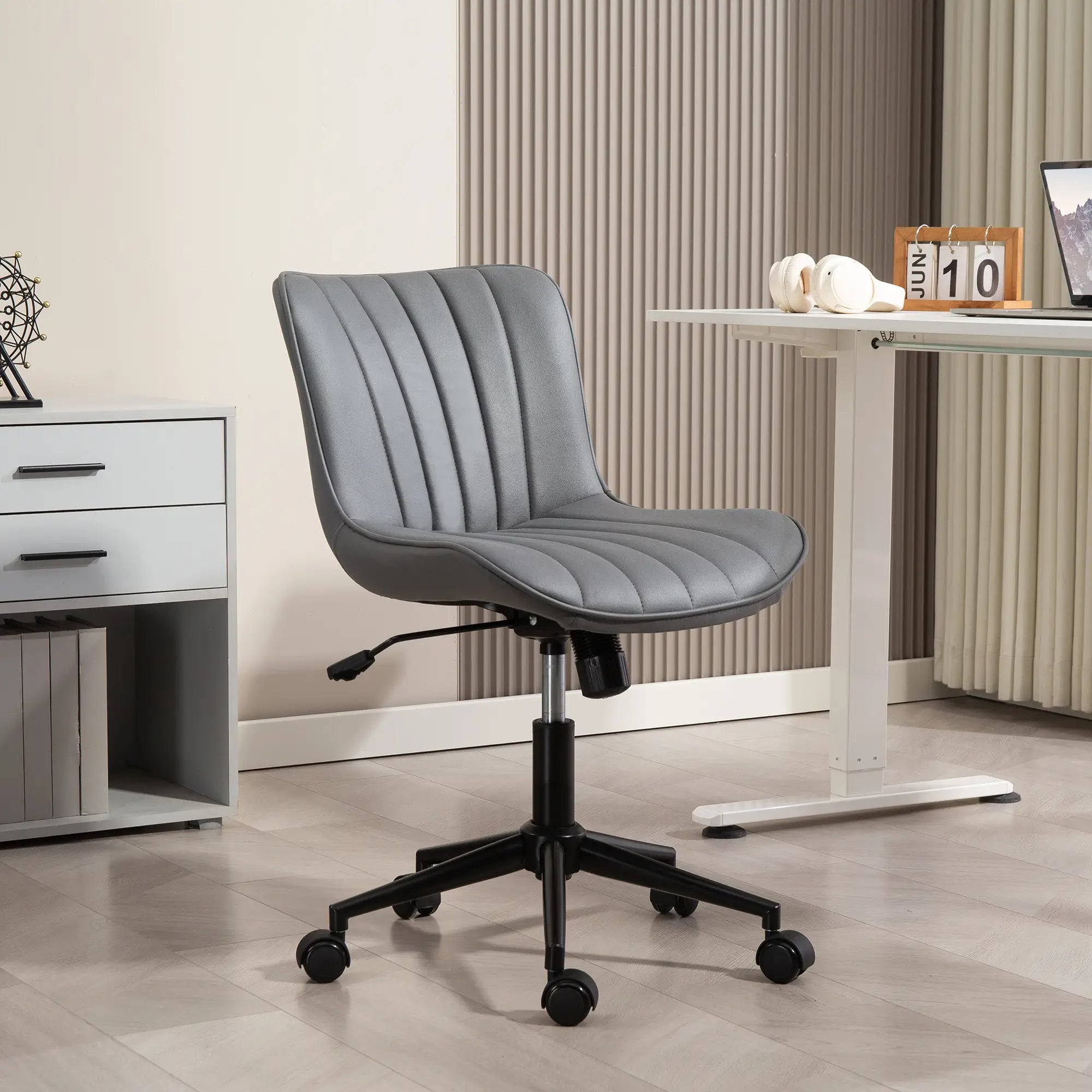 Armless Office Chair, 360° Swivel, Adjustable Height, Dark Grey Task Chairs at Gallery Canada