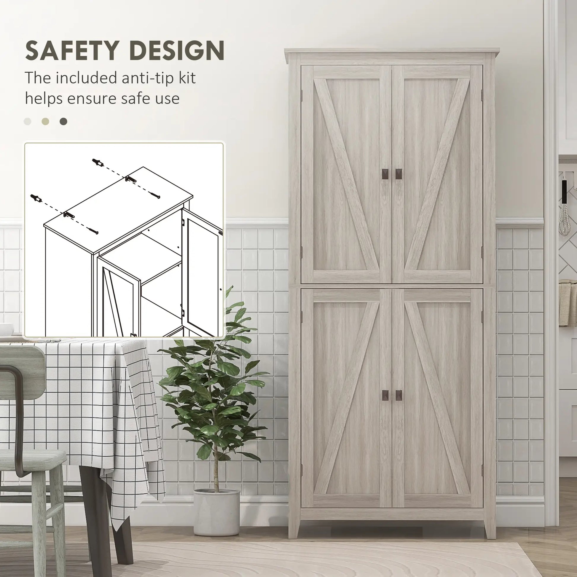 72" Freestanding Storage Cabinet, Kitchen Pantry with Doors, Shelves, Grey Kitchen Pantry Cabinets at Gallery Canada