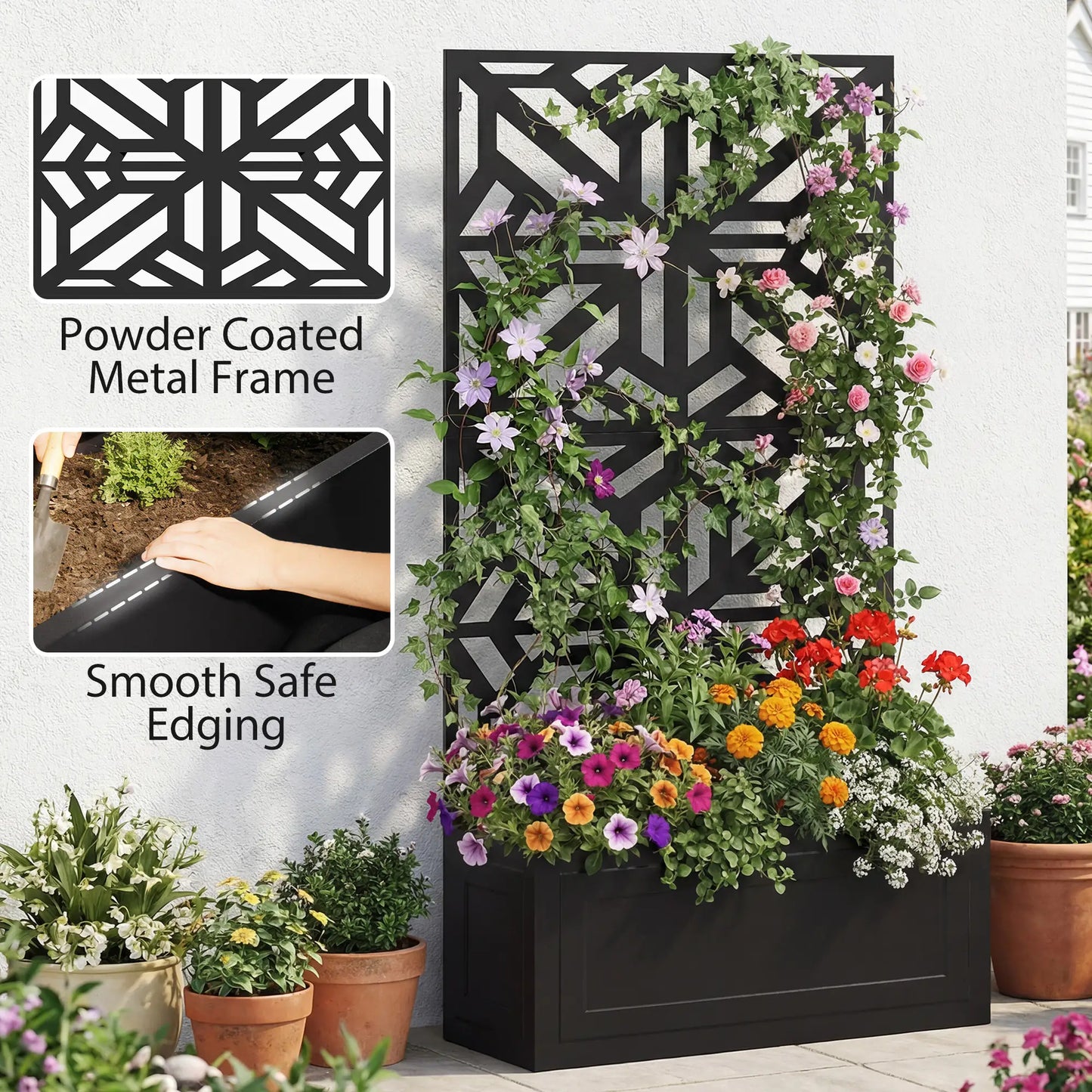 Lit de jardin surélevé en métal avec treillis pour plantes grimpantes, 53x22x66 po