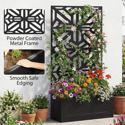 Lit de jardin surélevé en métal avec treillis pour plantes grimpantes, 53x22x66 po