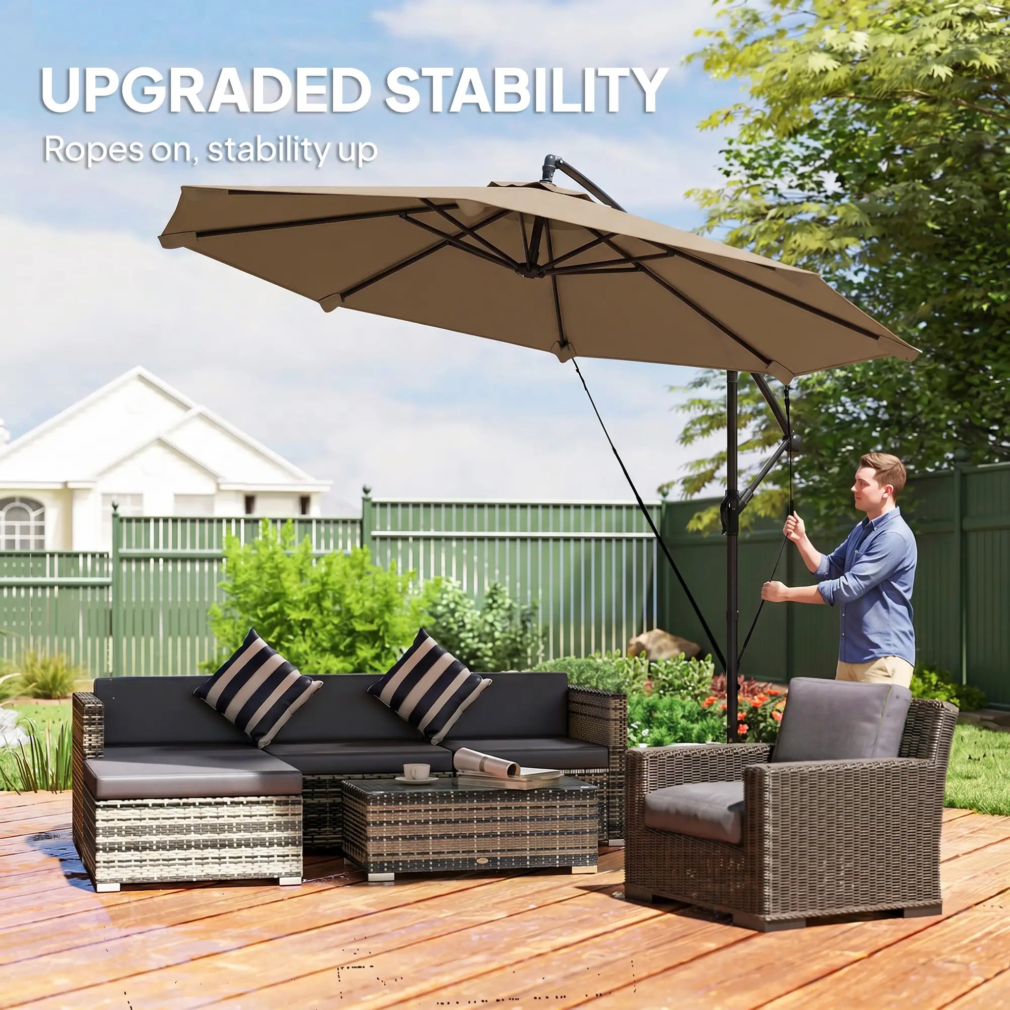 10FT Cantilever Patio Umbrella, 8 Ribs With Cover, Wind Ropes, Khaki Offset Cantilever Umbrellas at Gallery Canada
