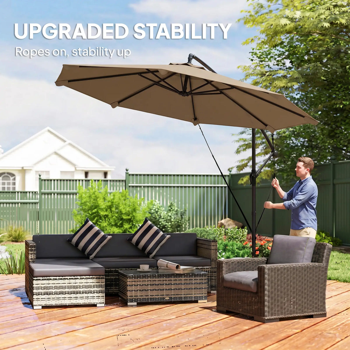10FT Cantilever Patio Umbrella, 8 Ribs With Cover, Wind Ropes, Khaki Offset Cantilever Umbrellas at Gallery Canada