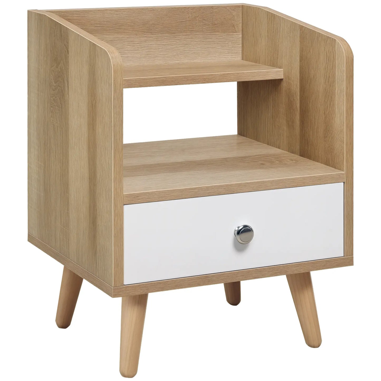Bedside Table, 2-Tier Shelf with Drawer, Storage End Table, Natural Bedside Tables Natural and White at Gallery Canada
