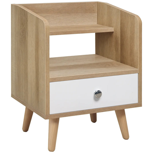 Bedside Table, 2-Tier Shelf with Drawer, Storage End Table, Natural Bedside Tables Natural and White at Gallery Canada