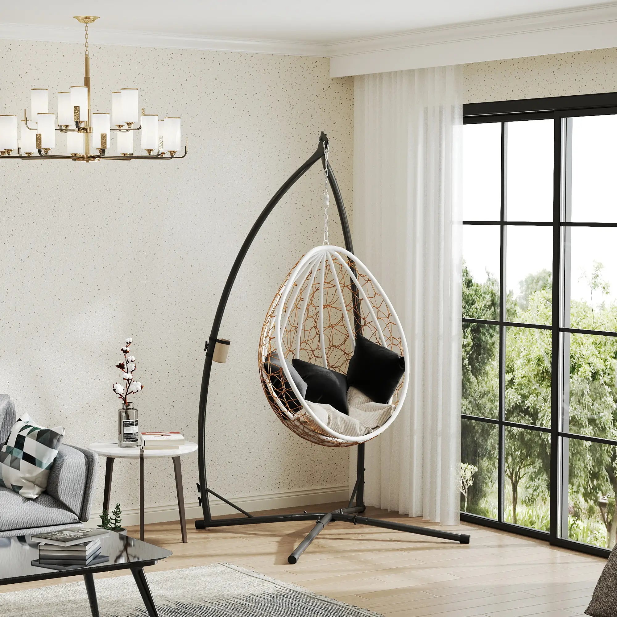 Heavy Duty Steel Hanging Chair Stand, With Cup Holder, Black Hammock Stands at Gallery Canada