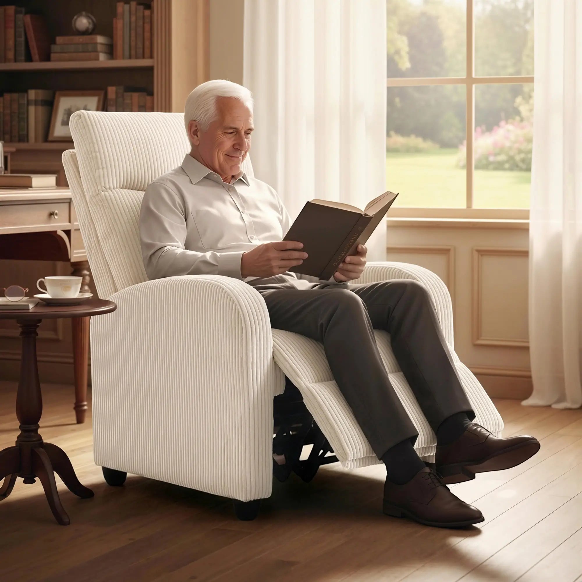 Manual Fabric Recliner Chair, Single Reclining Sofa, Padded Seat, Beige Sofas & Reclining Chairs at Gallery Canada