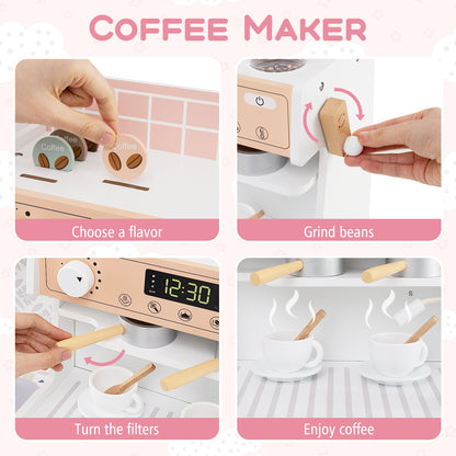 Kids Kitchen Set Wooden with Coffee Makers and Accessories, White Play Kitchen Sets at Gallery Canada