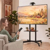 Support de télévision mobile roulant de 32 à 75 pouces, inclinaison, hauteur réglable, noir