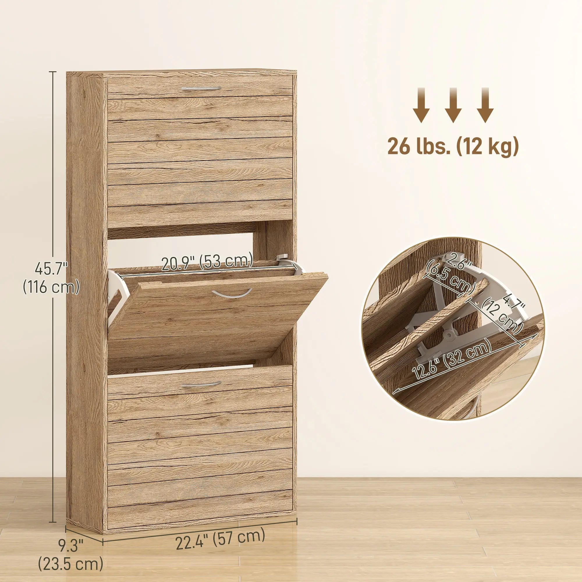 Shoe Storage Cabinet, 3 Flip Drawers, 12 Pair Organizer, Oak Shoe Storage Cabinets & Racks at Gallery Canada