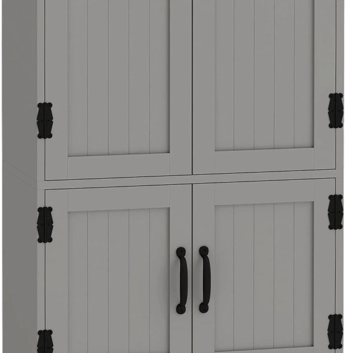 60" 4-Door Storage Cabinet, Multi-Storey Pantry, Adjustable Shelves, Grey, Grey