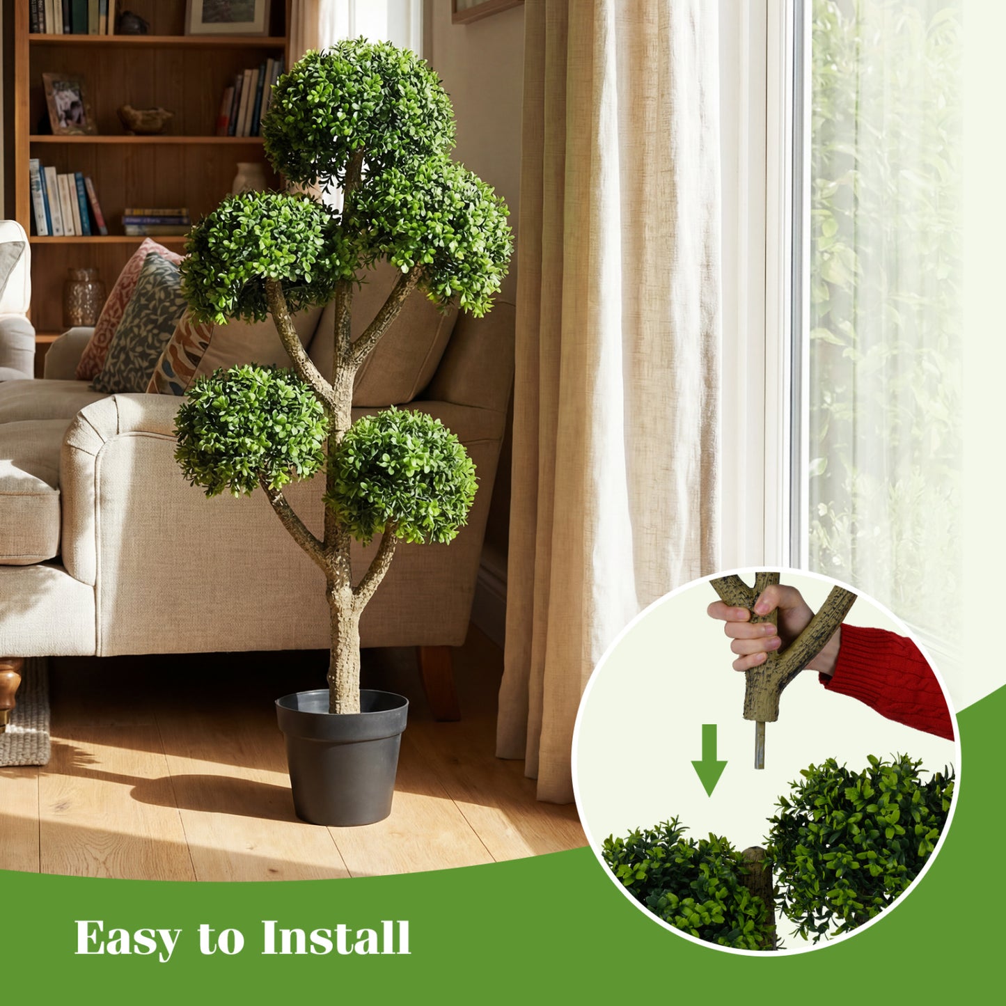 46-Inch Artificial Boxwood Topiary Tree, 5 Ball-Shaped Topiaries Faux Plants at Gallery Canada