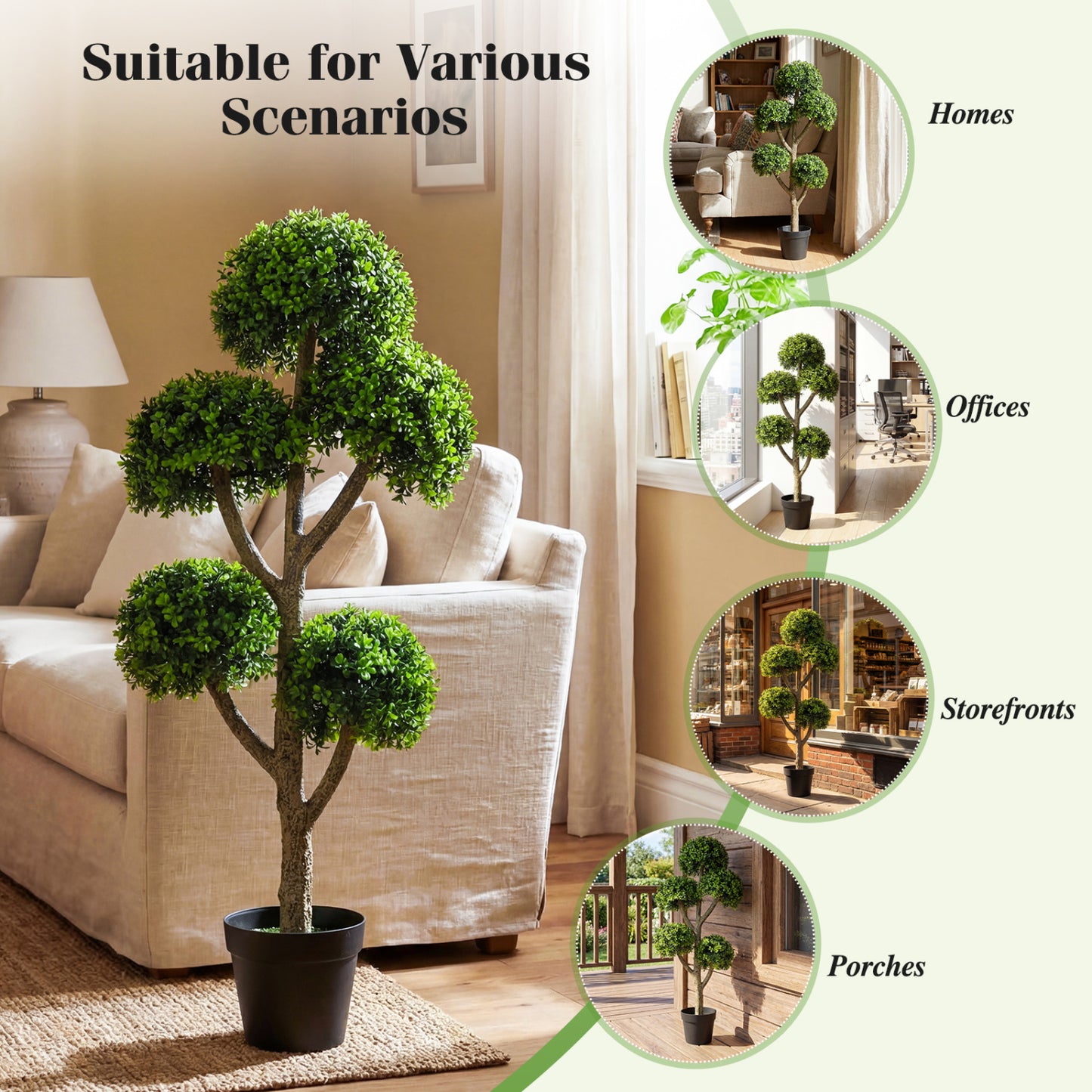 46-Inch Artificial Boxwood Topiary Tree, 5 Ball-Shaped Topiaries Faux Plants at Gallery Canada