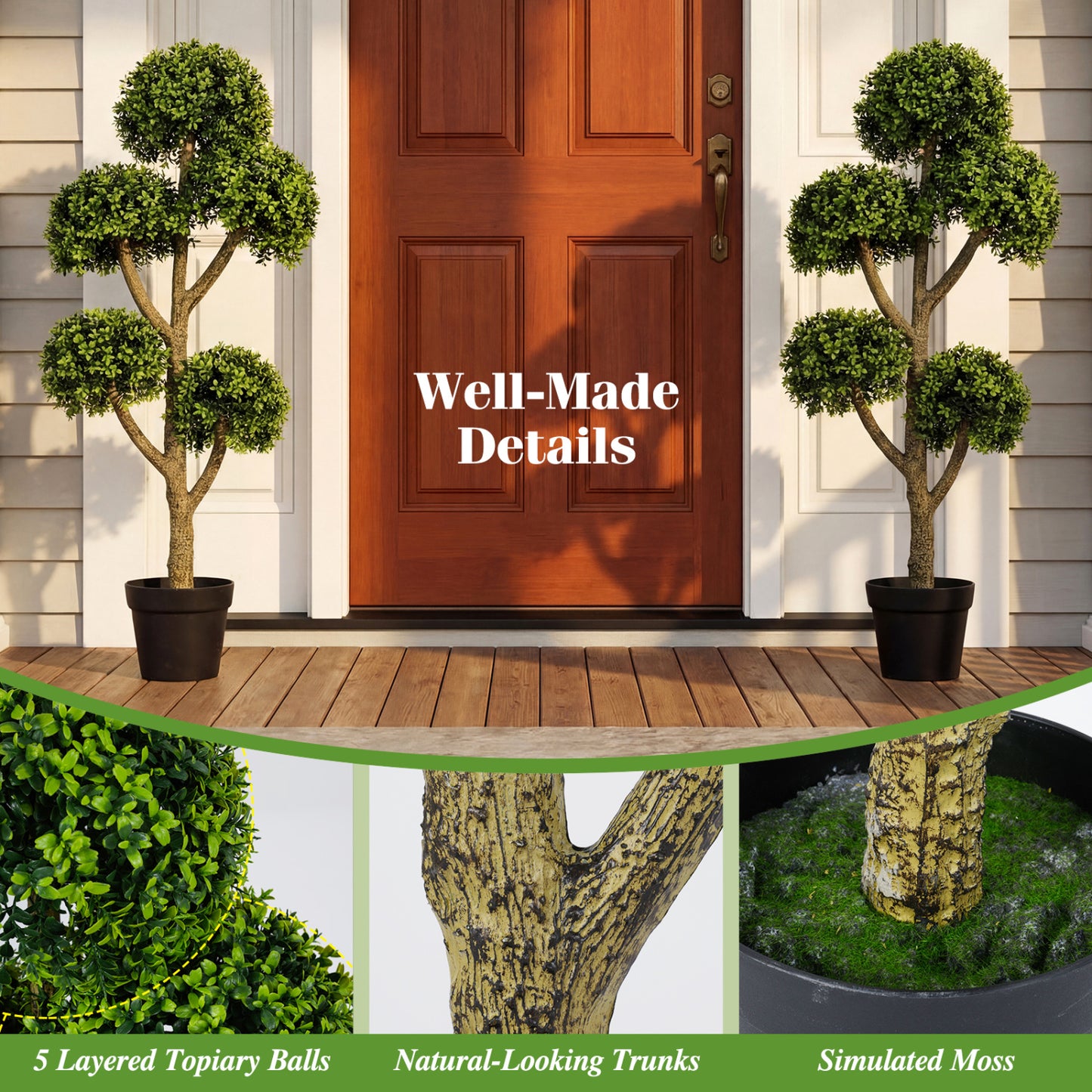 46-Inch Artificial Boxwood Topiary Tree, 5 Ball-Shaped Topiaries Faux Plants at Gallery Canada