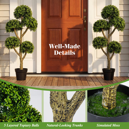 46-Inch Artificial Boxwood Topiary Tree, 5 Ball-Shaped Topiaries Faux Plants at Gallery Canada