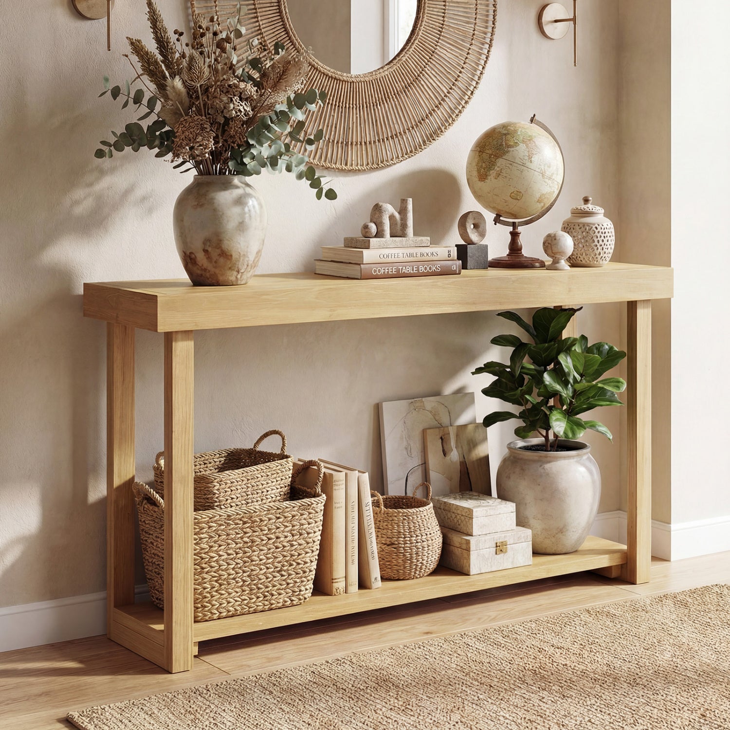 46 Inch Solid Wood Console Table 2-Tier Narrow Farmhouse Sofa Table Console Tables at Gallery Canada