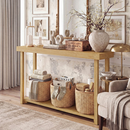 46 Inch Solid Wood Console Table 2-Tier Narrow Farmhouse Sofa Table Console Tables at Gallery Canada