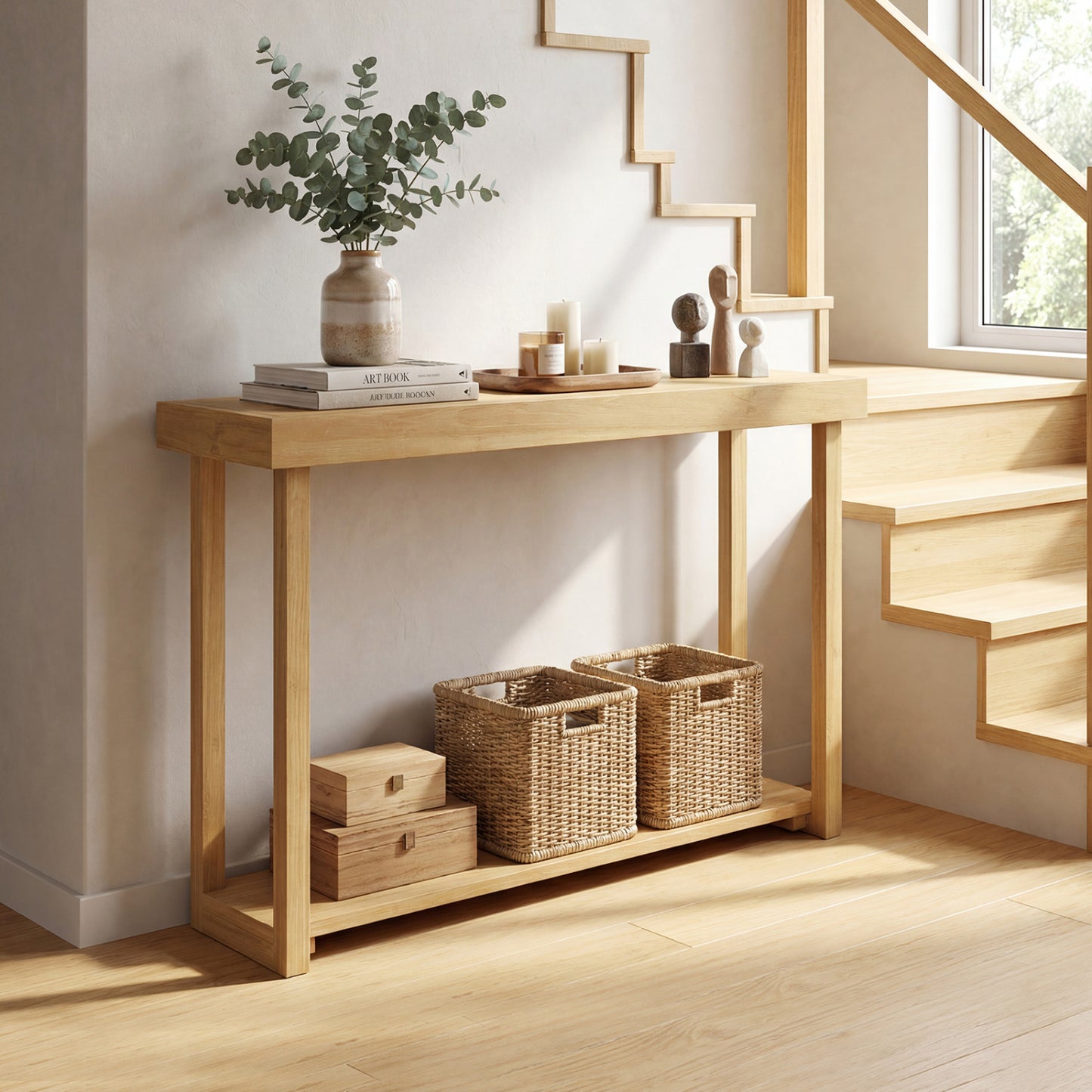 46 Inch Solid Wood Console Table 2-Tier Narrow Farmhouse Sofa Table Console Tables at Gallery Canada