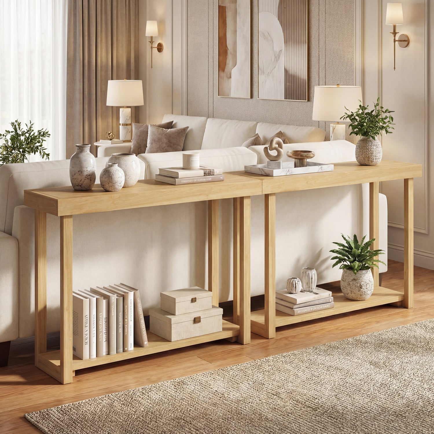46 Inch Solid Wood Console Table 2-Tier Narrow Farmhouse Sofa Table Console Tables at Gallery Canada