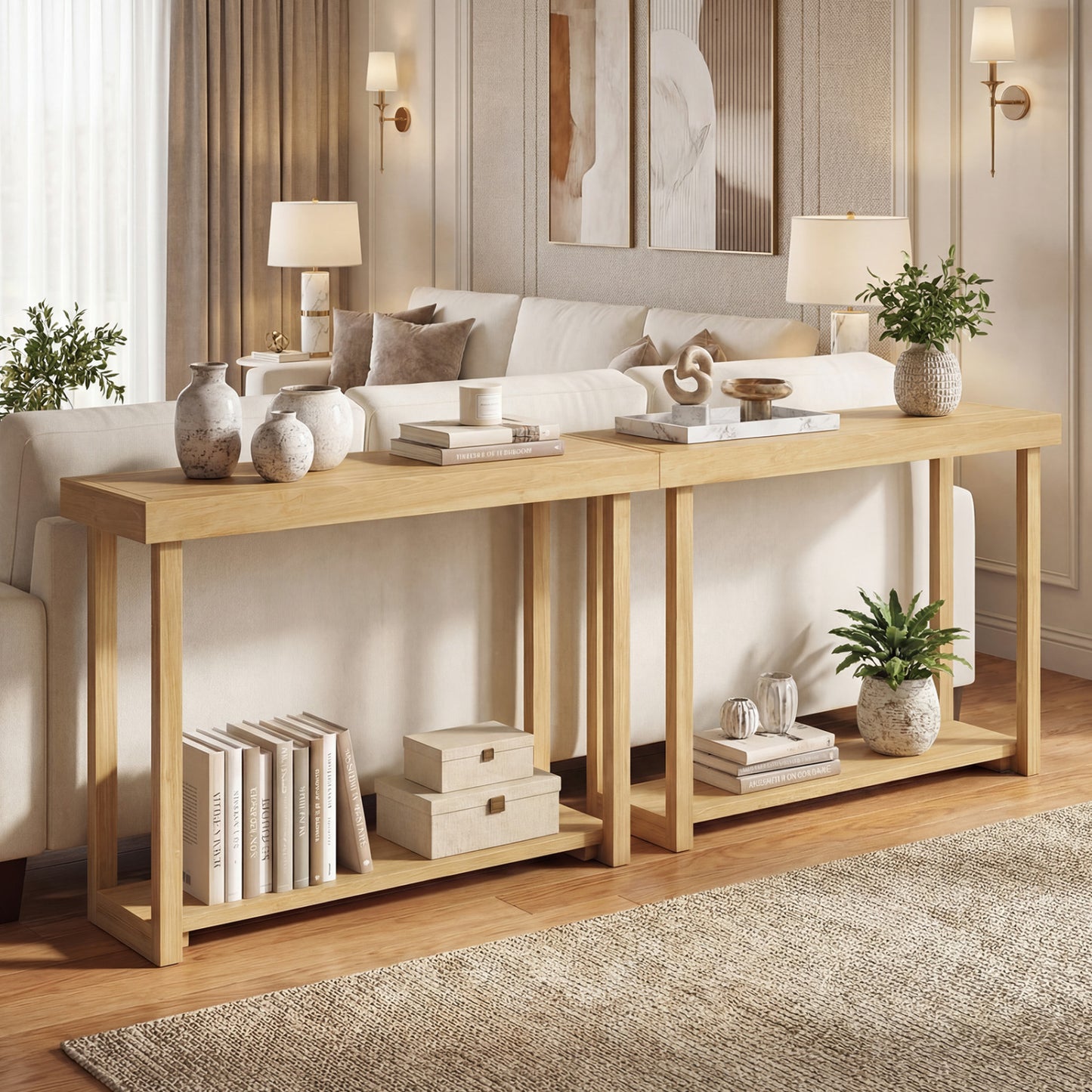 46 Inch Solid Wood Console Table 2-Tier Narrow Farmhouse Sofa Table Console Tables at Gallery Canada
