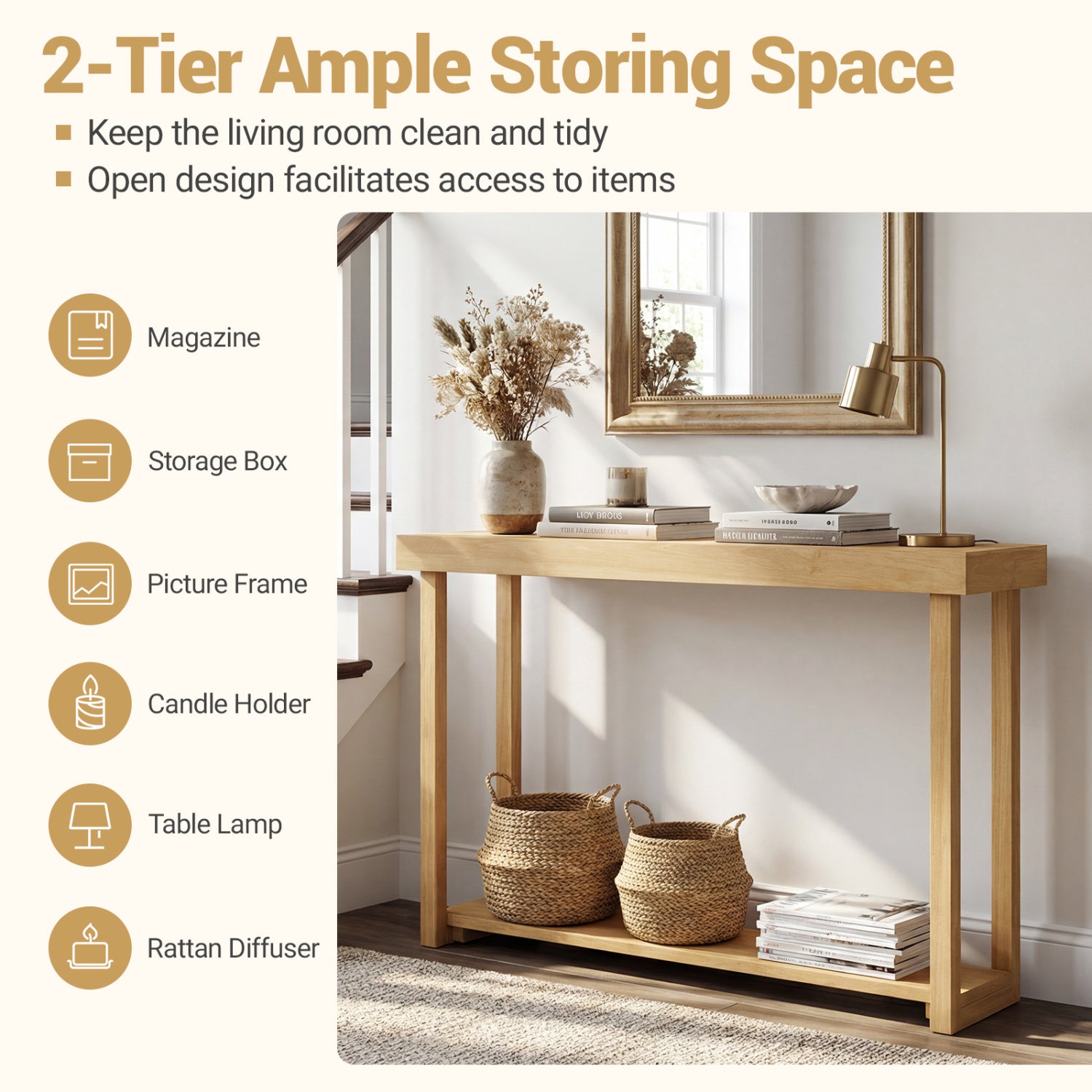 46 Inch Solid Wood Console Table 2-Tier Narrow Farmhouse Sofa Table Console Tables at Gallery Canada
