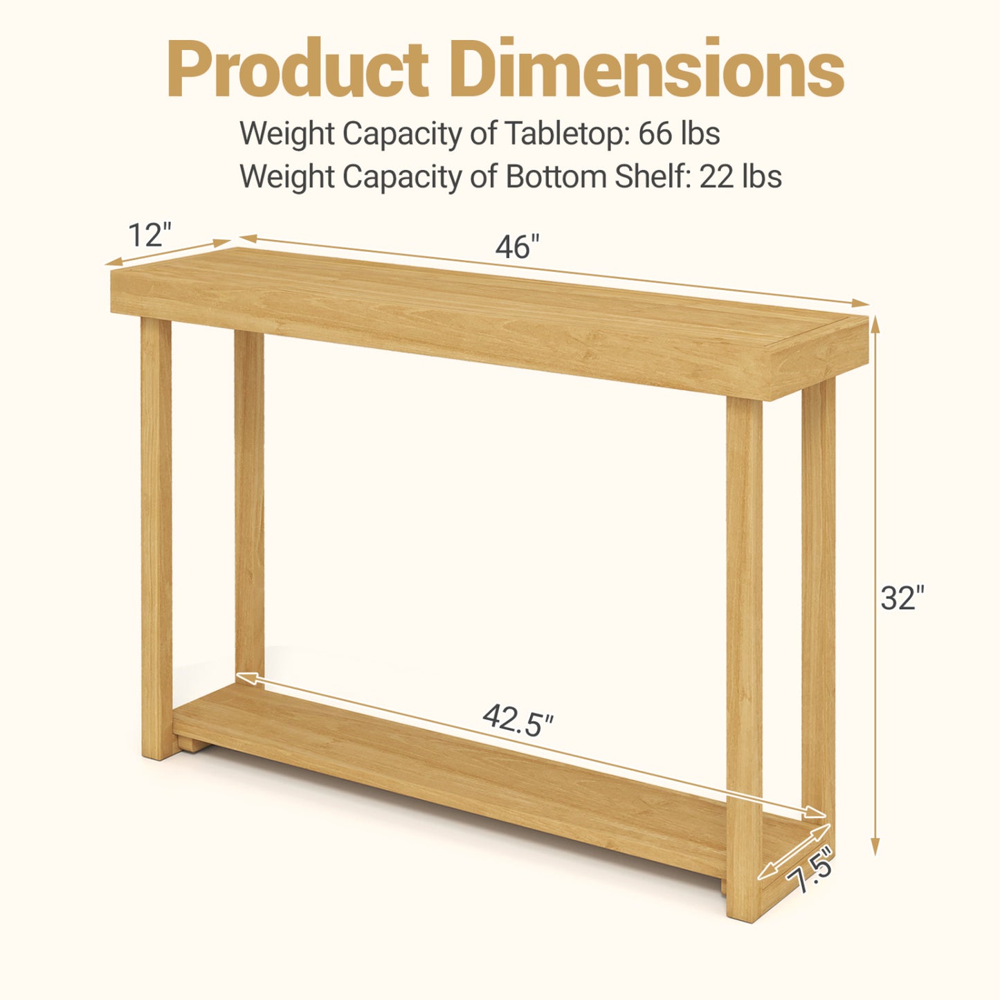 46 Inch Solid Wood Console Table 2-Tier Narrow Farmhouse Sofa Table Console Tables at Gallery Canada