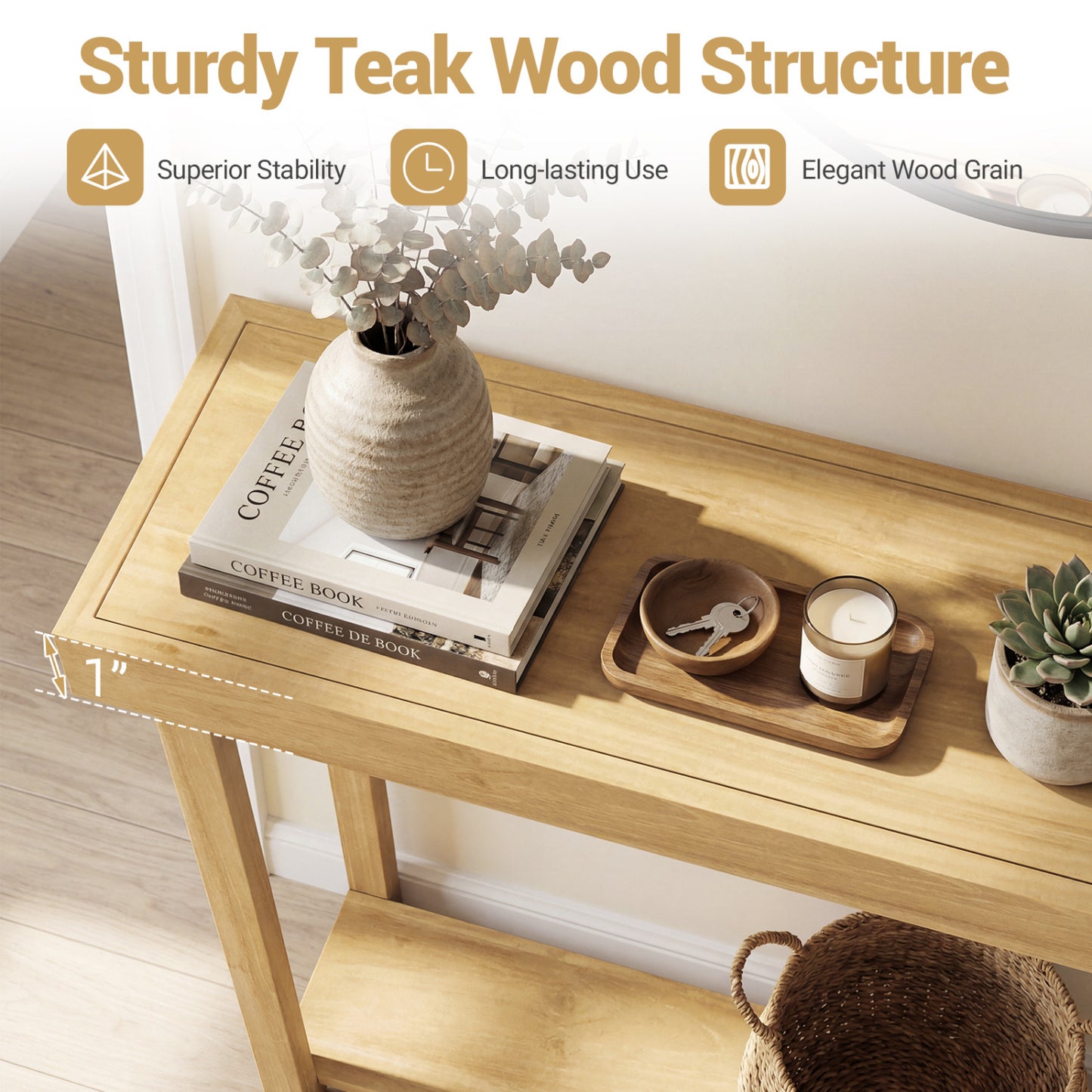 46 Inch Solid Wood Console Table 2-Tier Narrow Farmhouse Sofa Table Console Tables at Gallery Canada