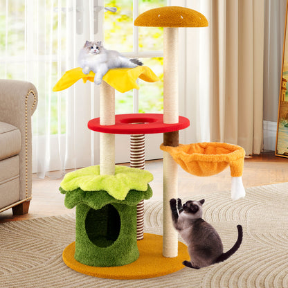 46 Inch Tall Cat Tree, Multi-Level, Padded Perch, Hanging Basket Bed, Yellow Cat Trees Condos & Scratchers at Gallery Canada