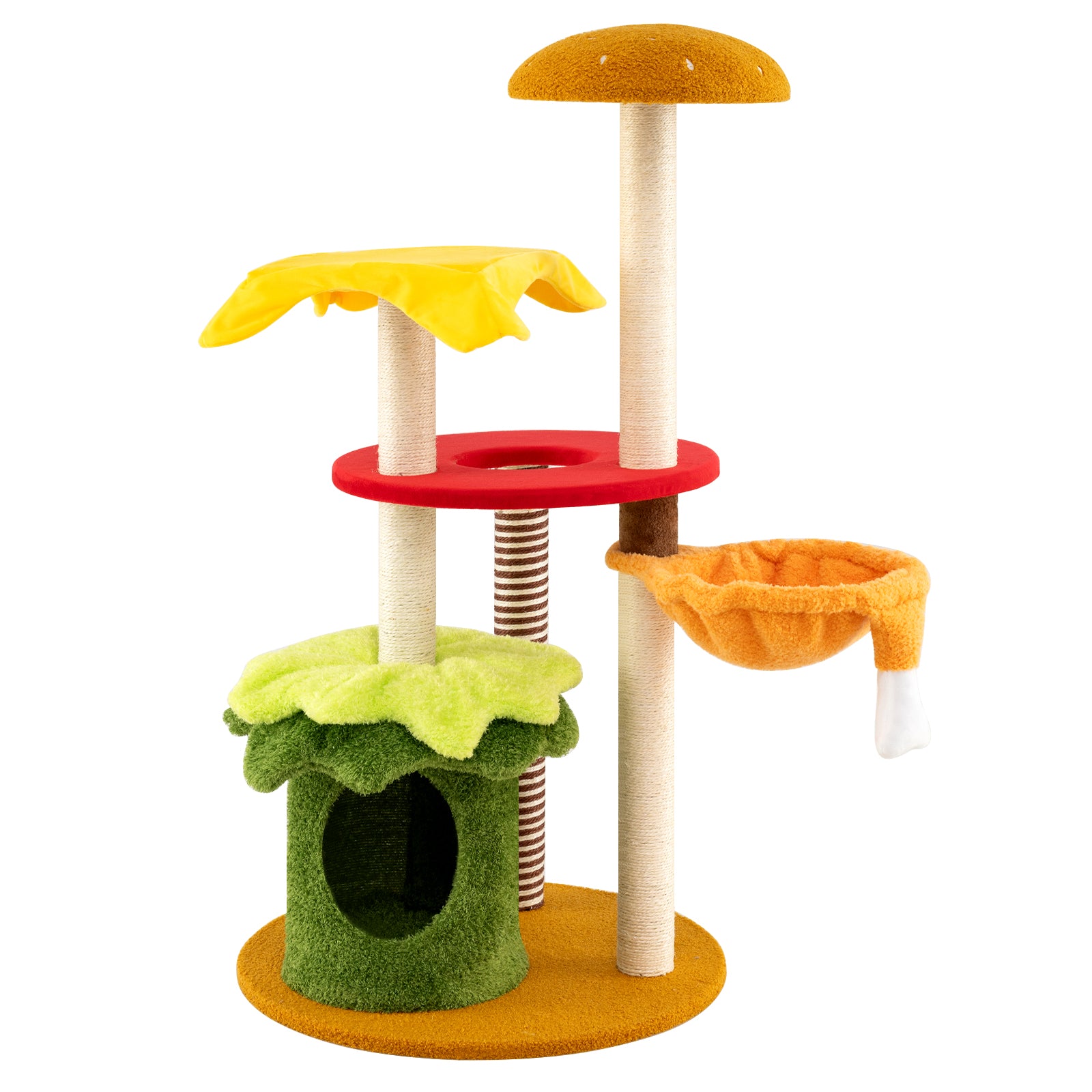 46 Inch Tall Cat Tree, Multi-Level, Padded Perch, Hanging Basket Bed, Yellow Cat Trees Condos & Scratchers at Gallery Canada