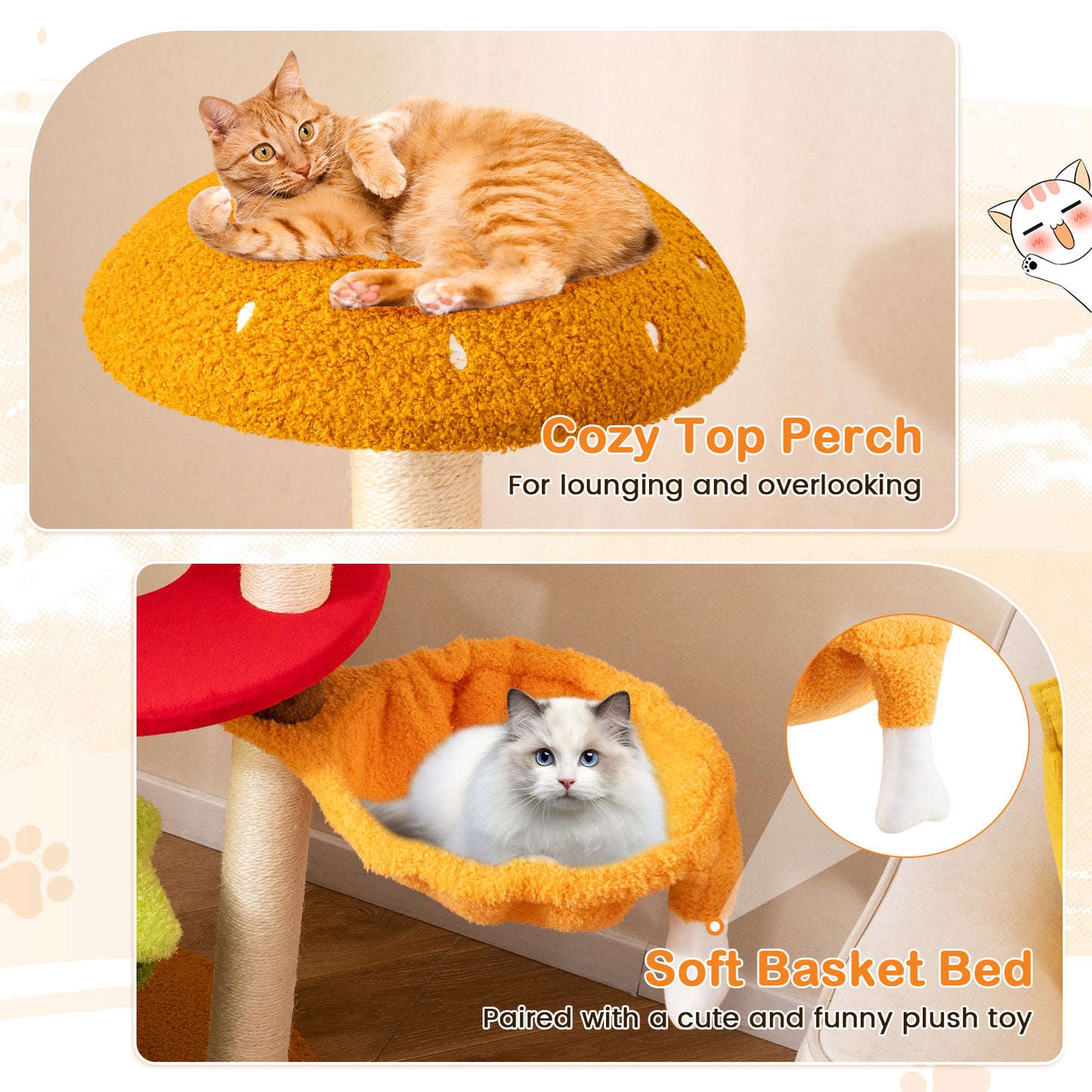 46 Inch Tall Cat Tree, Multi-Level, Padded Perch, Hanging Basket Bed, Yellow Cat Trees Condos & Scratchers at Gallery Canada