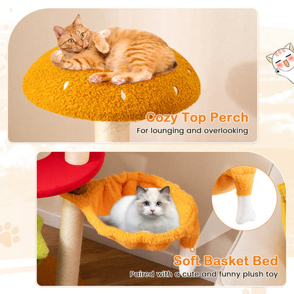 46 Inch Tall Cat Tree, Multi-Level, Padded Perch, Hanging Basket Bed, Yellow Cat Trees Condos & Scratchers at Gallery Canada