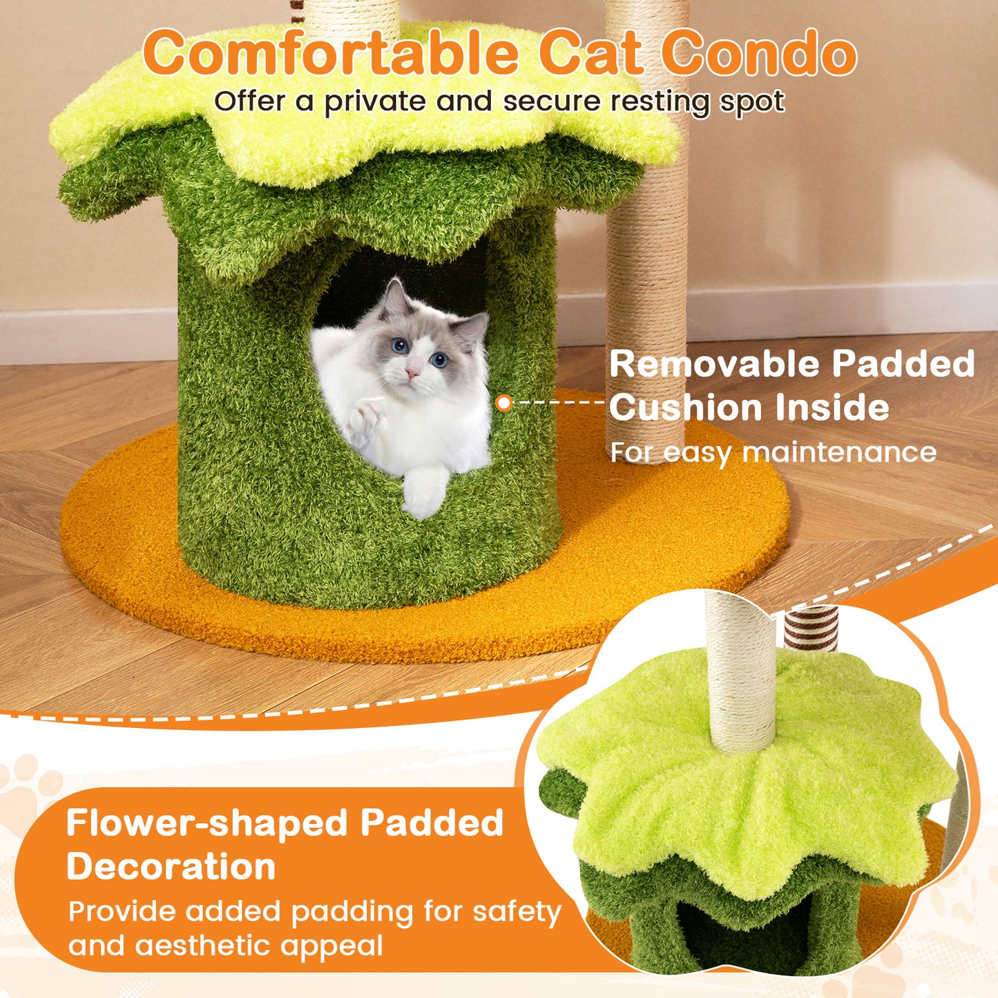 46 Inch Tall Cat Tree, Multi-Level, Padded Perch, Hanging Basket Bed, Yellow Cat Trees Condos & Scratchers at Gallery Canada